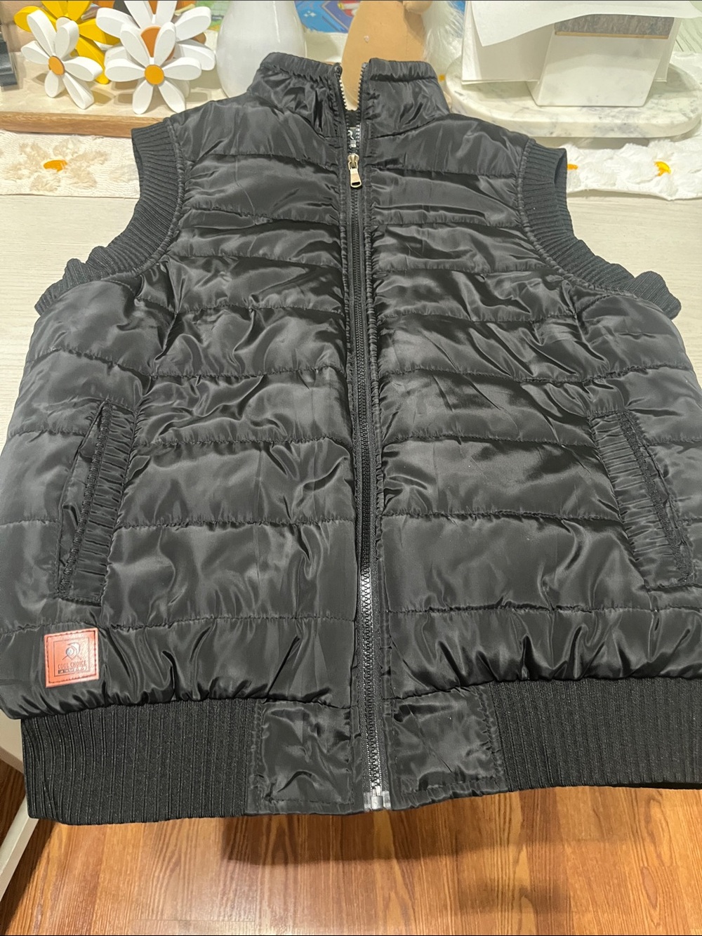 Black Quilted Kids Vest with Rib Trim - Lightweight Sleeveless Jacket